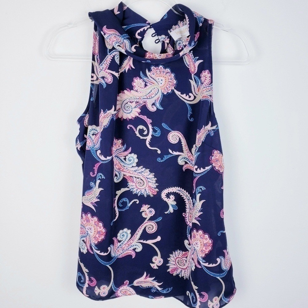 Laundry By Shelli Segal Sleeveless Top Pink And Blue Paisley Print Size Med